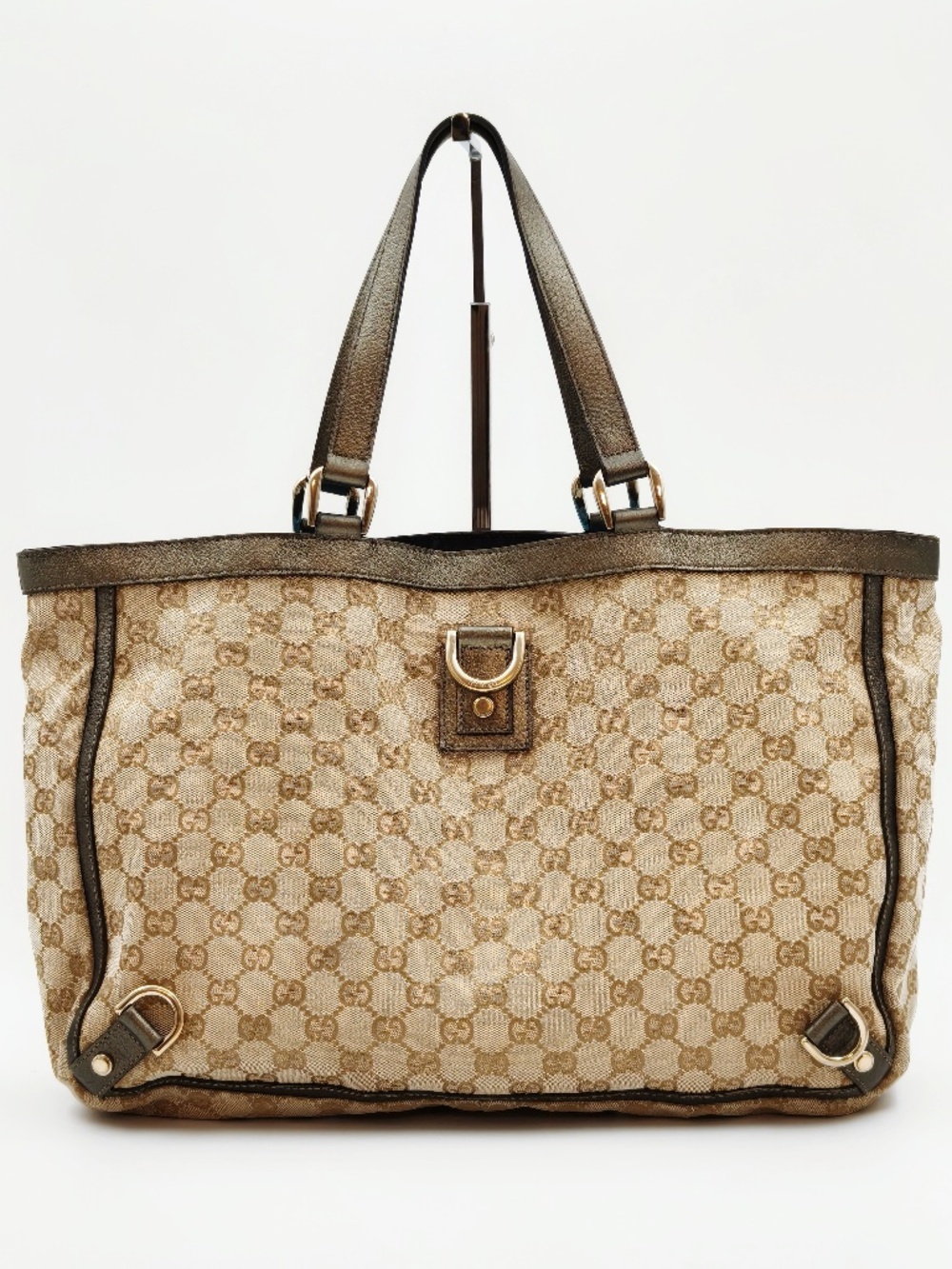 Gucci Abbey D-Ring GG Monogram Canvas Tote Bag Metallic Brown Leather Trim - Picture 2 of 14